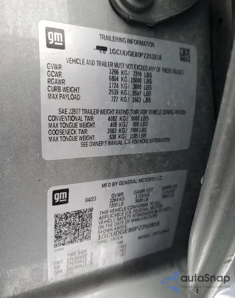 2023 Chevrolet Silverado K1500 Ltz из США, поврежденный, VIN 1GCUDGE80PZ252818